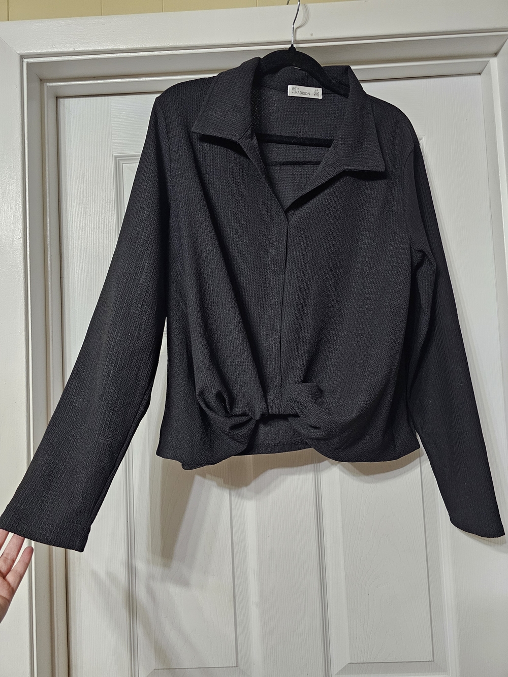Black Twist-Front Long Sleeve Top